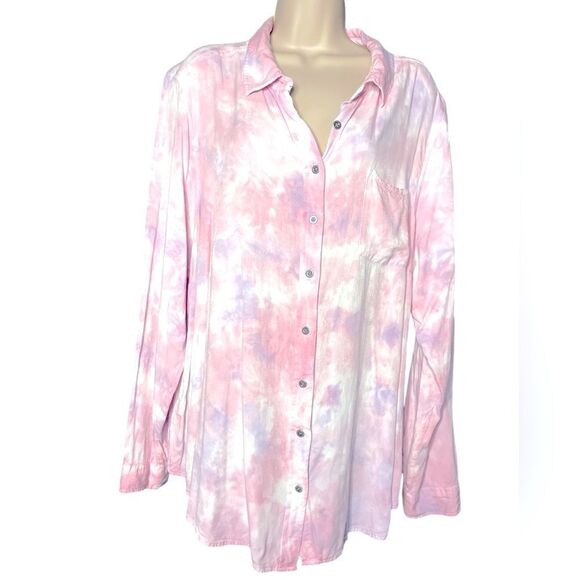 TORRID BABY PINK tie-dye shirt Front pockets buttoned cuffs, 3X Pointed collar - Picture 1 of 5